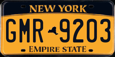 NY license plate GMR9203
