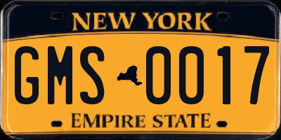 NY license plate GMS0017