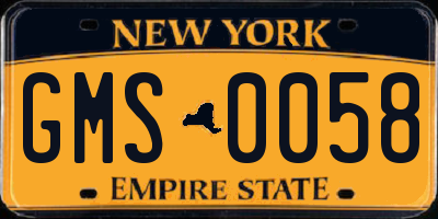 NY license plate GMS0058