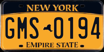NY license plate GMS0194