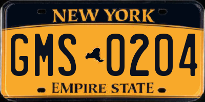 NY license plate GMS0204
