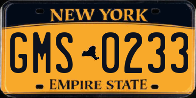 NY license plate GMS0233