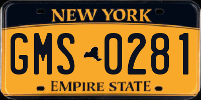 NY license plate GMS0281