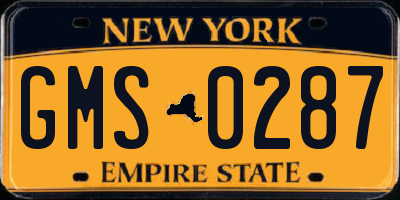 NY license plate GMS0287