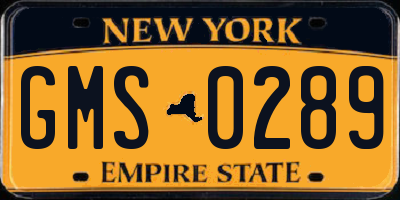 NY license plate GMS0289