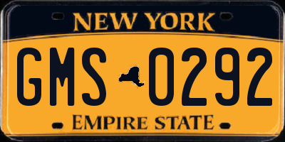 NY license plate GMS0292