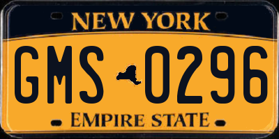 NY license plate GMS0296