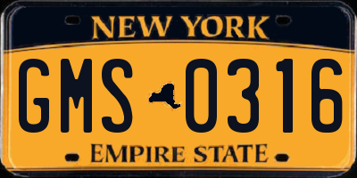 NY license plate GMS0316
