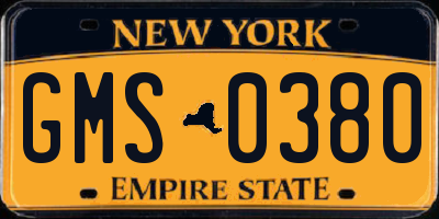 NY license plate GMS0380