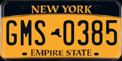 NY license plate GMS0385
