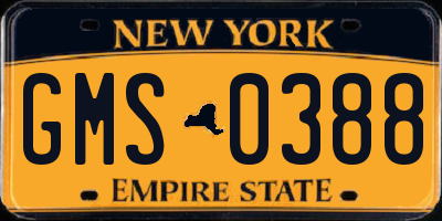 NY license plate GMS0388