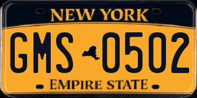 NY license plate GMS0502
