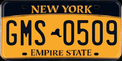 NY license plate GMS0509