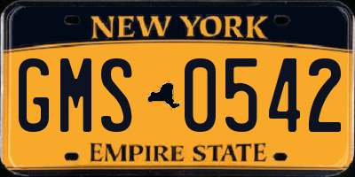 NY license plate GMS0542