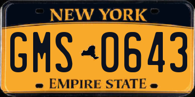 NY license plate GMS0643