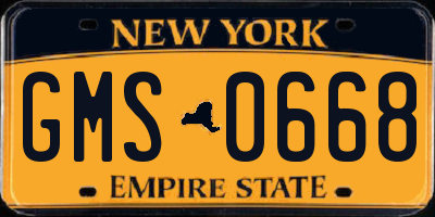 NY license plate GMS0668