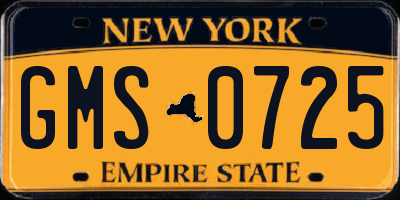NY license plate GMS0725