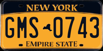 NY license plate GMS0743