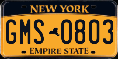 NY license plate GMS0803