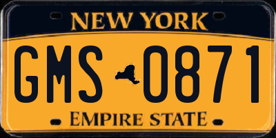 NY license plate GMS0871