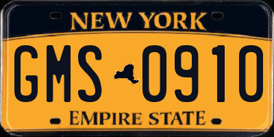 NY license plate GMS0910