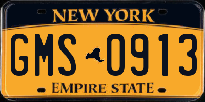 NY license plate GMS0913