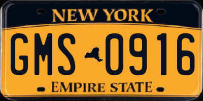 NY license plate GMS0916