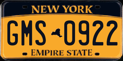 NY license plate GMS0922