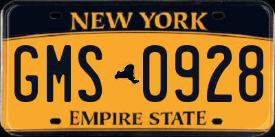 NY license plate GMS0928