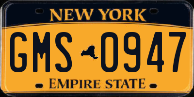 NY license plate GMS0947