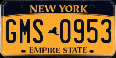 NY license plate GMS0953