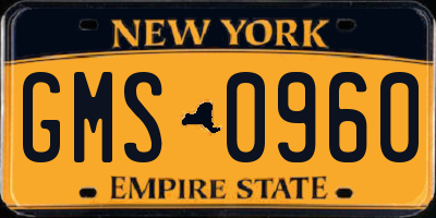 NY license plate GMS0960