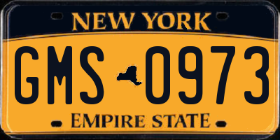 NY license plate GMS0973