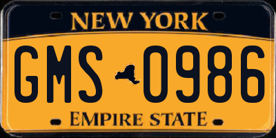 NY license plate GMS0986