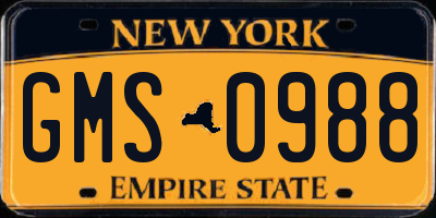 NY license plate GMS0988