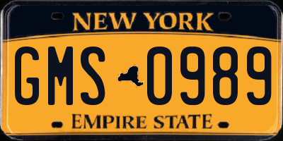 NY license plate GMS0989