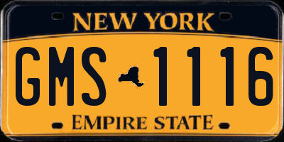 NY license plate GMS1116