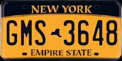 NY license plate GMS3648