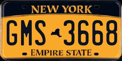 NY license plate GMS3668