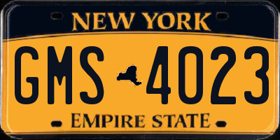 NY license plate GMS4023