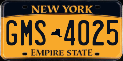 NY license plate GMS4025