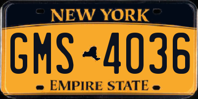 NY license plate GMS4036