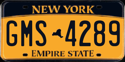 NY license plate GMS4289