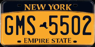 NY license plate GMS5502