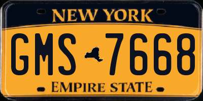 NY license plate GMS7668