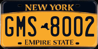 NY license plate GMS8002