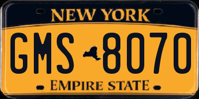 NY license plate GMS8070