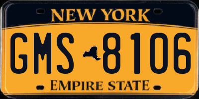 NY license plate GMS8106