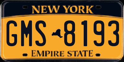 NY license plate GMS8193