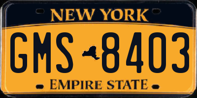 NY license plate GMS8403